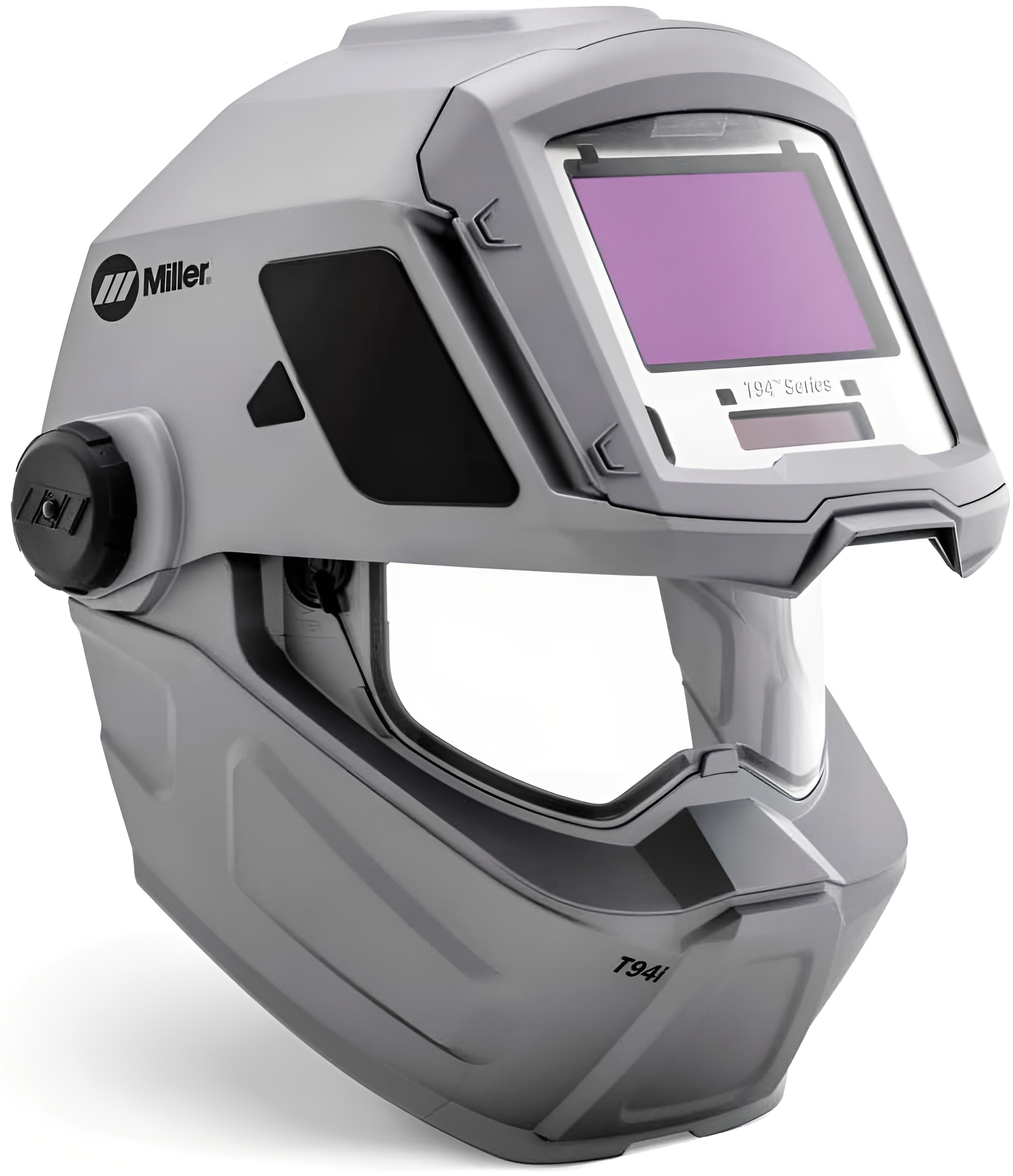 A welding helmet on a white background.