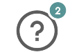 A grey question mark icon inside a circle with a blue notification bubble at the top right corner displaying the number 2.