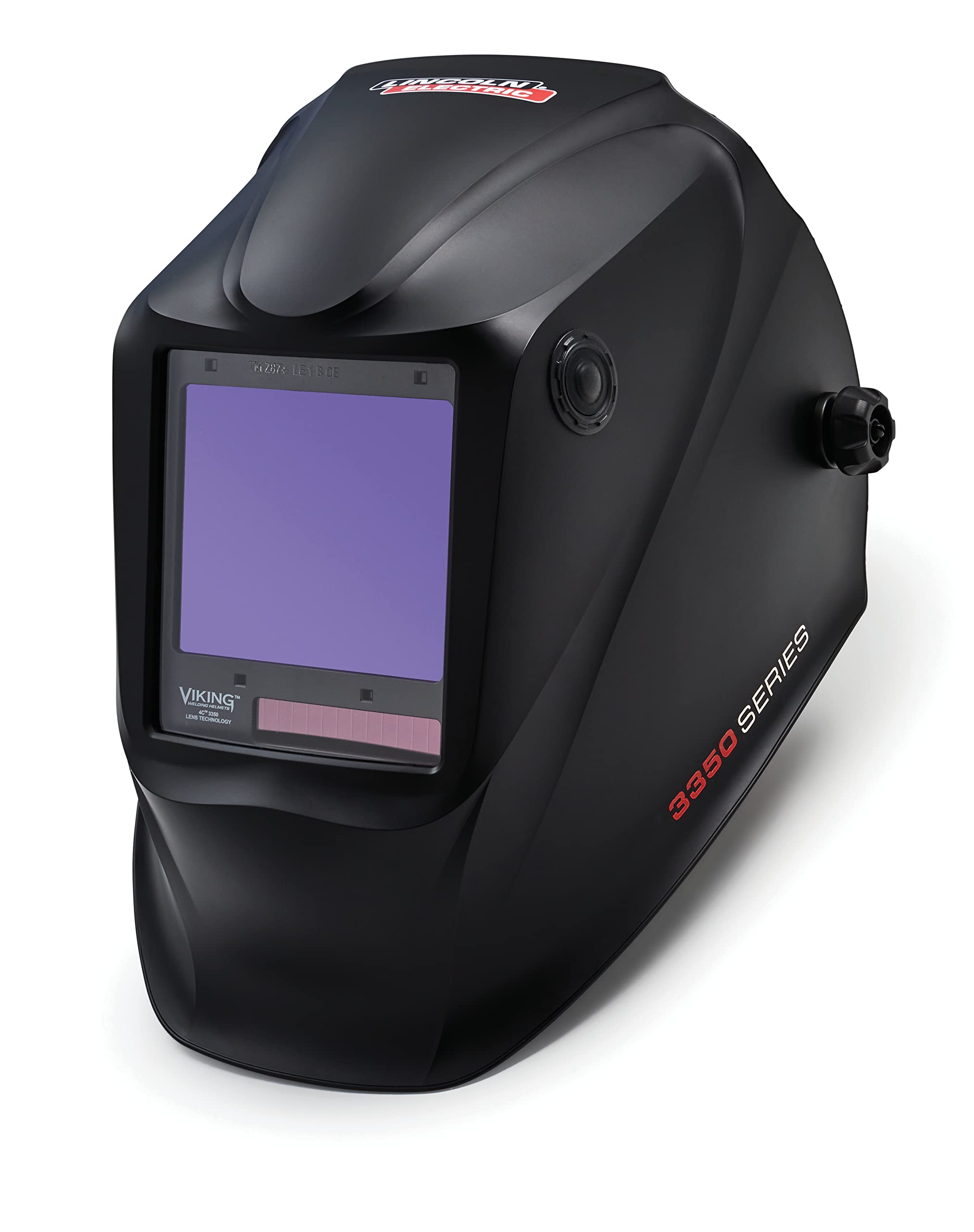 A black welding helmet with an auto-darkening lens and "3350 Series" text on the side, perfect for those comparing the Lincoln Viking 3350 vs. Miller Infinity models.
